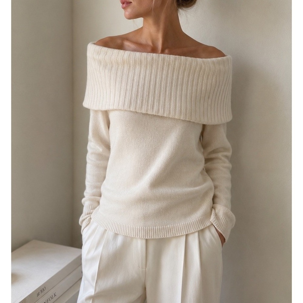 TSE 100% Cashmere Off Shoulder Sweater XS Quiet Luxury NWT